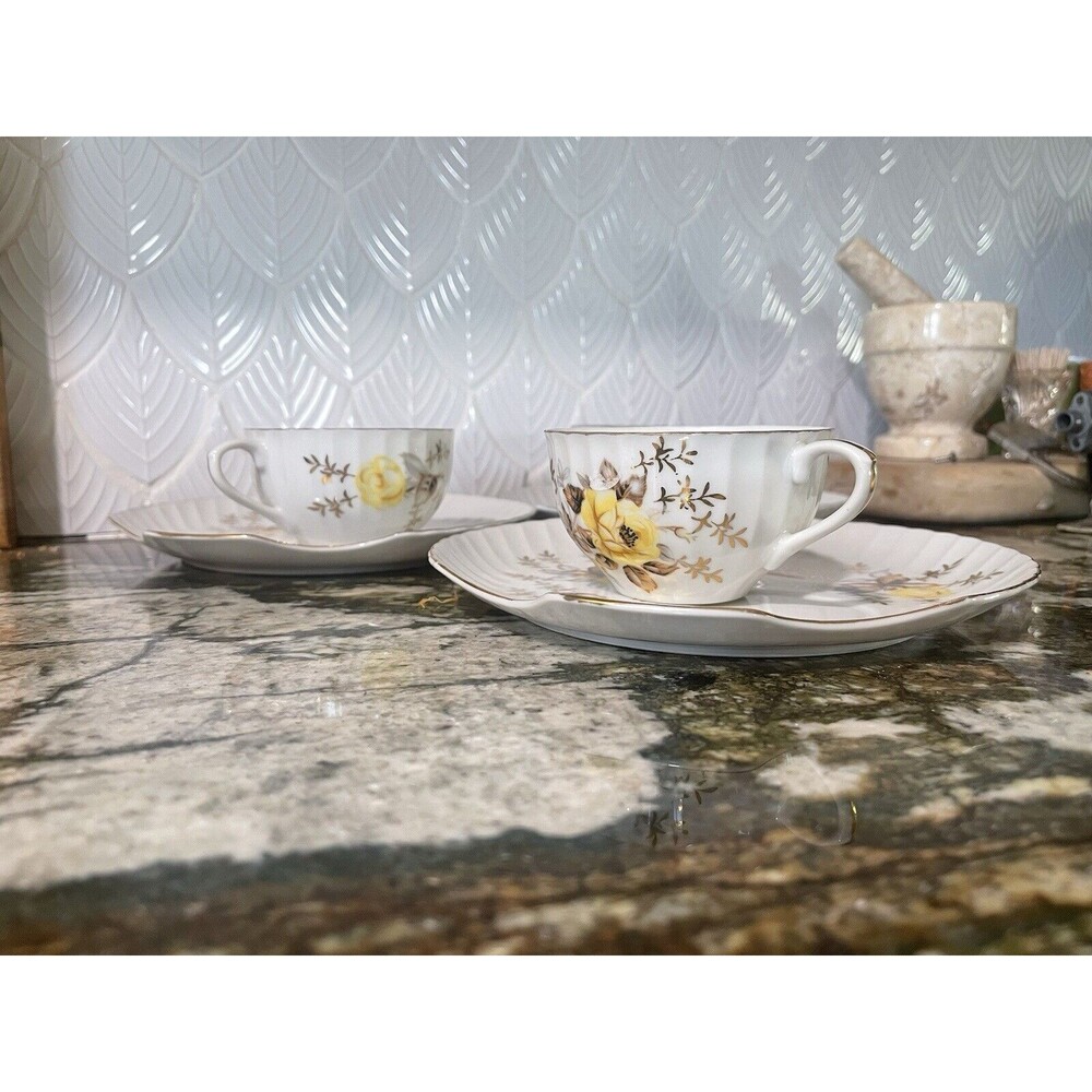 Tea Cup &  8In Saucer Set Of 2 With Yellow Roses  Noritaki Morimura Japan